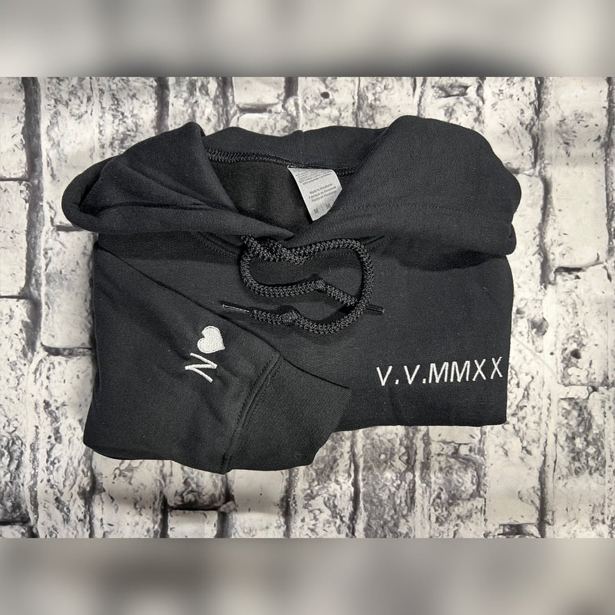 Roman numeral embroidered crewneck